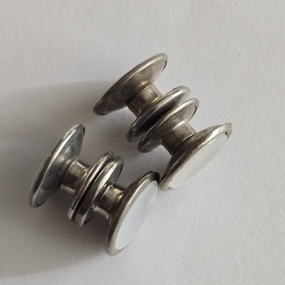 Vintage cuff links silver tone white mother of pearl shell inlay Silver snap - Picture 10 of 10